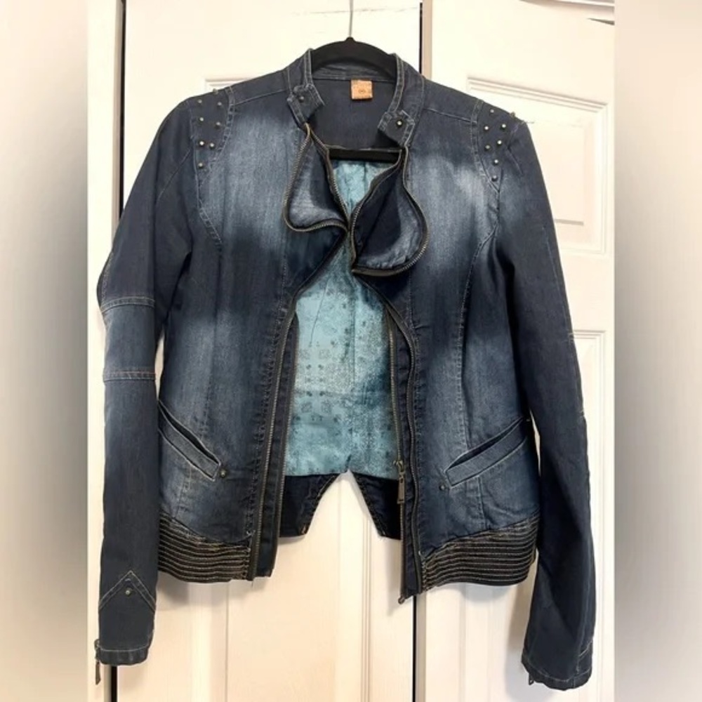 Elegant Dark Blue Jean Jacket with Studded Details